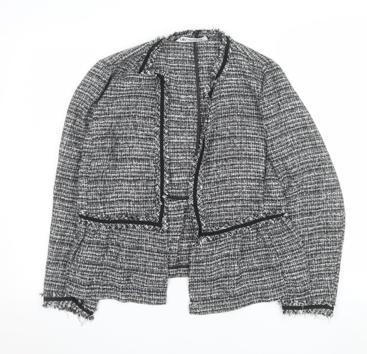Zara Women Grey Tweed Single-Breasted Blazer Jacket Size 12