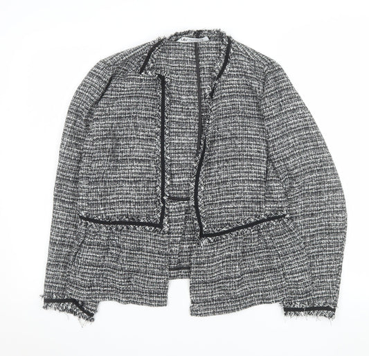 Zara Women Grey Tweed Single-Breasted Blazer Jacket Size 12