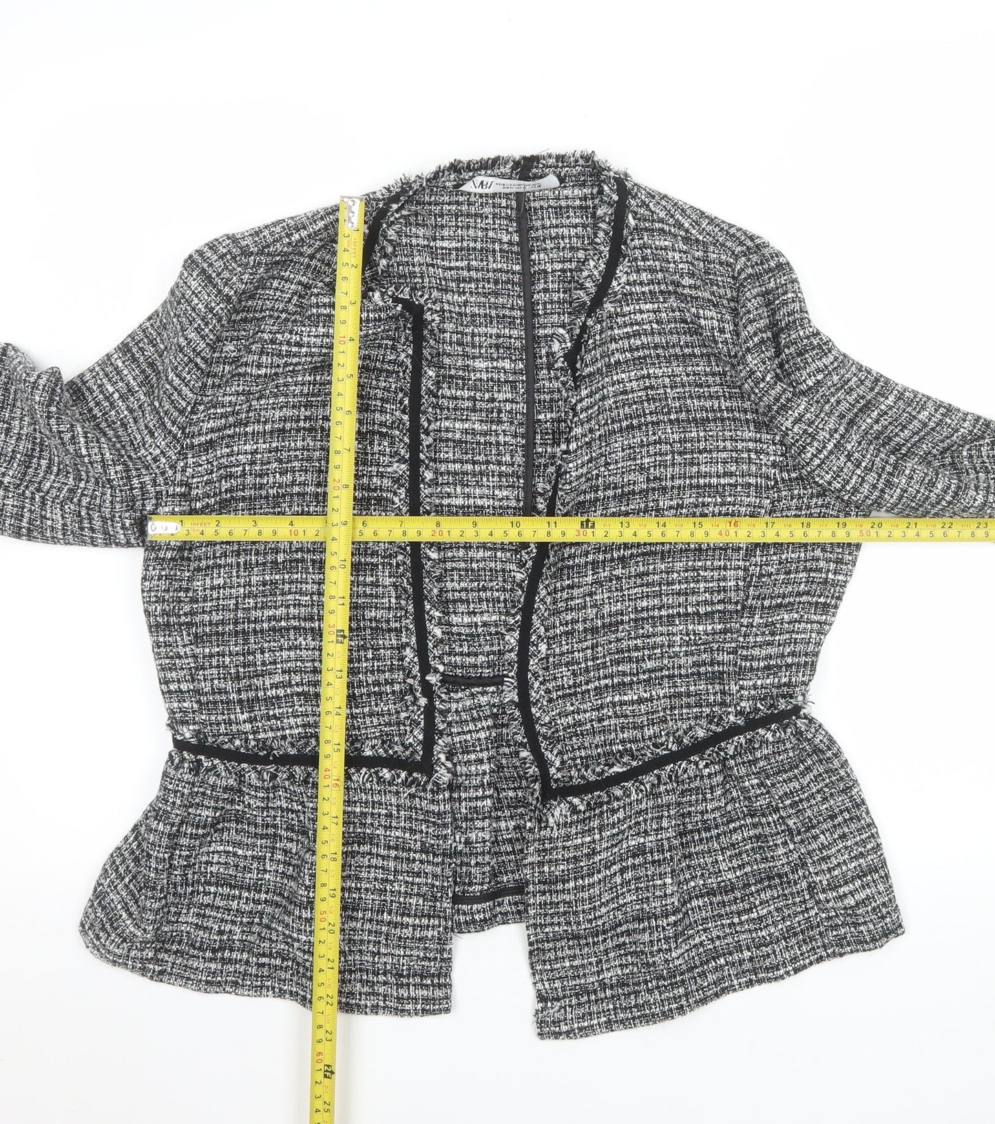 Zara Women Grey Tweed Single-Breasted Blazer Jacket Size 12