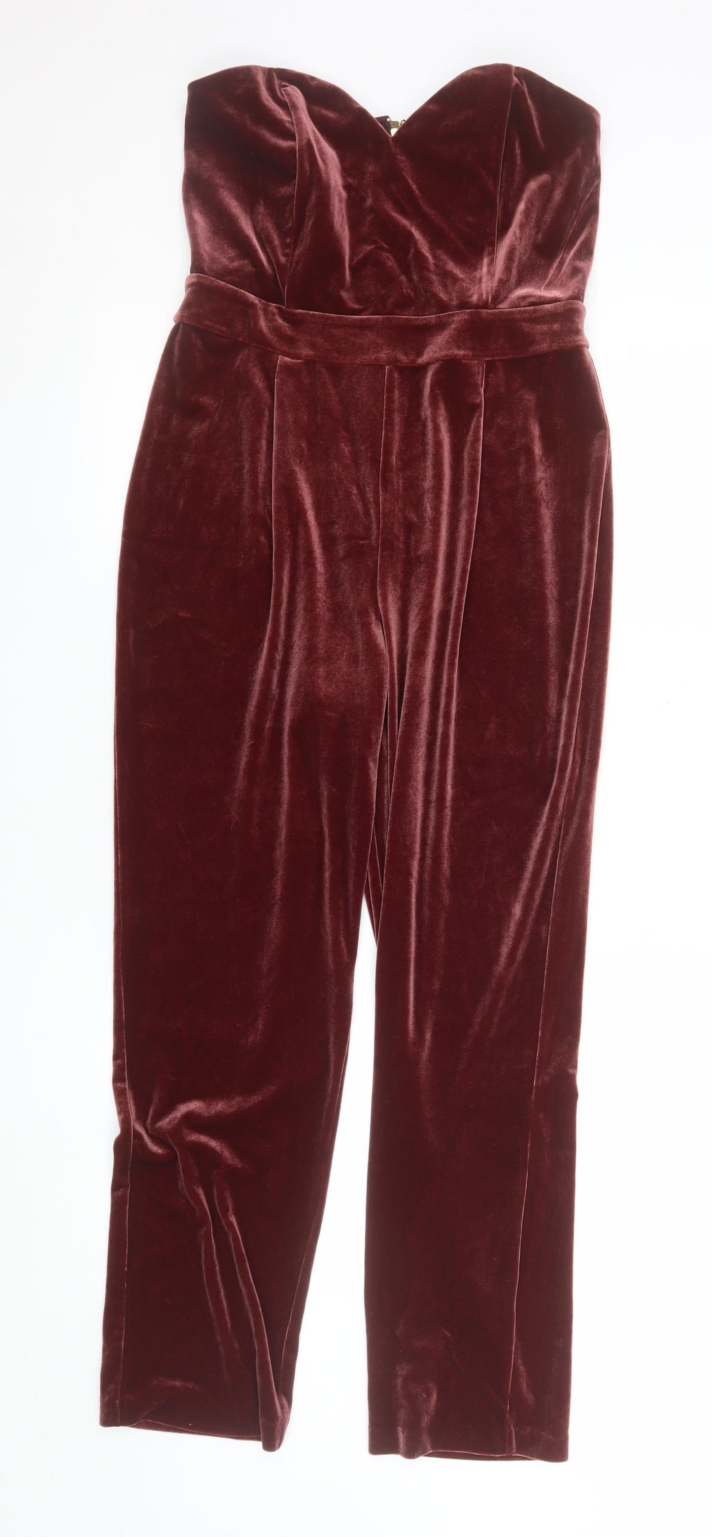 Express Women's Burgundy Velvet Strapless Jumpsuit Size 10 UK