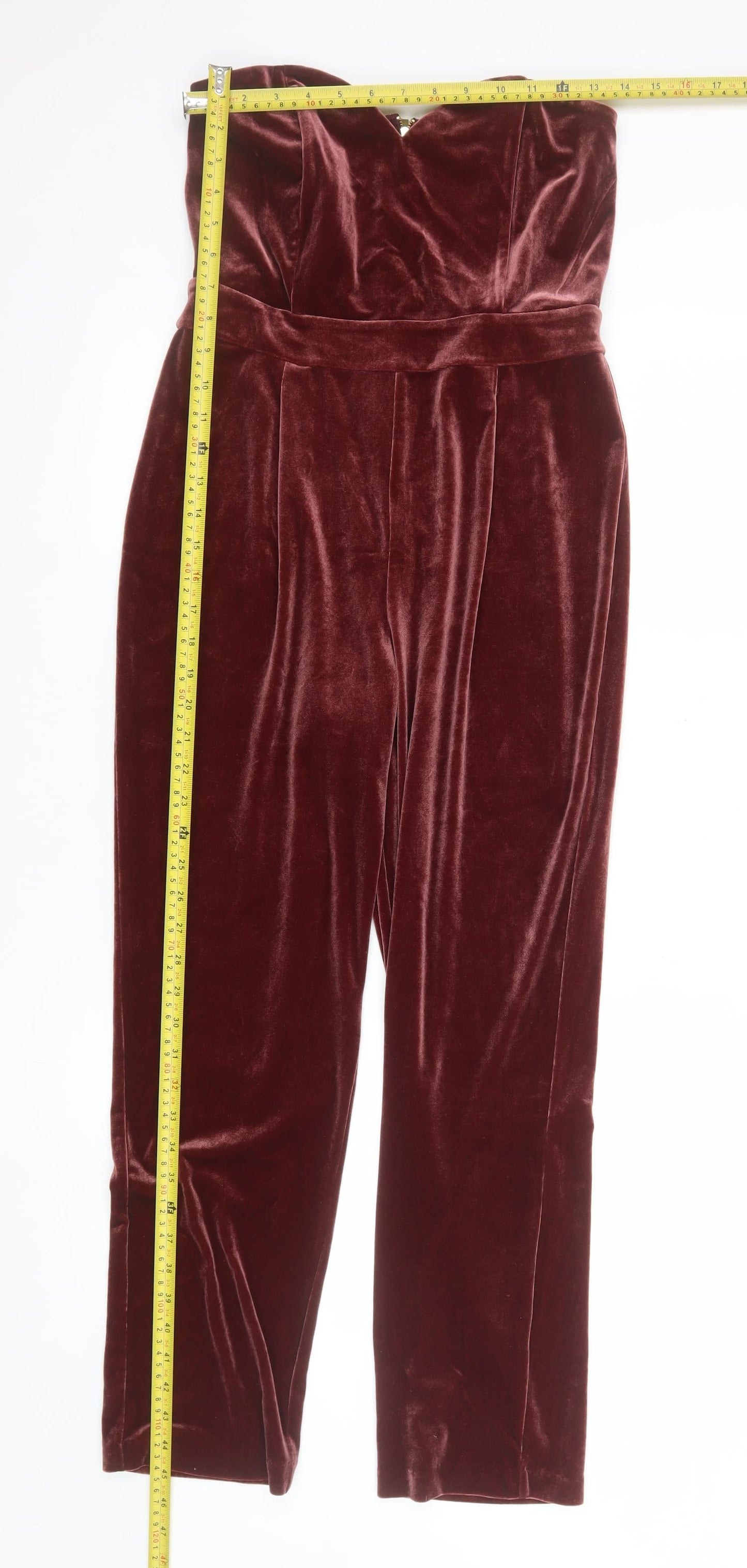 Express Women's Burgundy Velvet Strapless Jumpsuit Size 10 UK