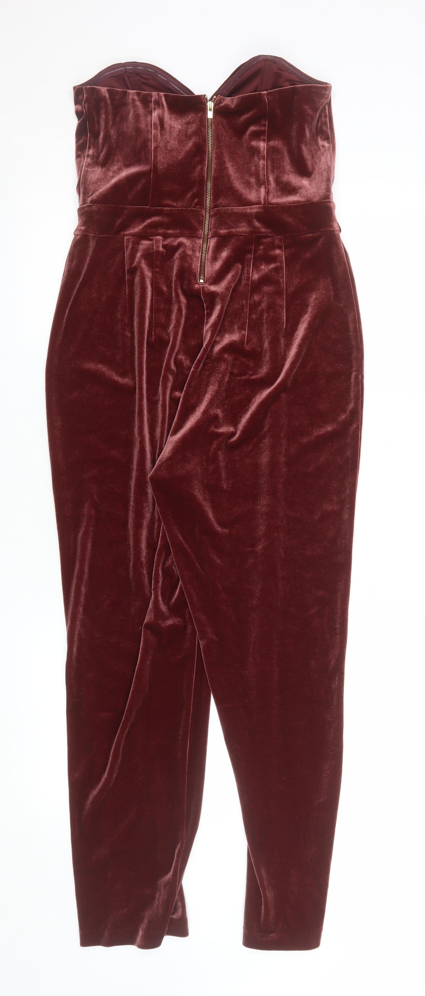 Express Women's Burgundy Velvet Strapless Jumpsuit Size 10 UK