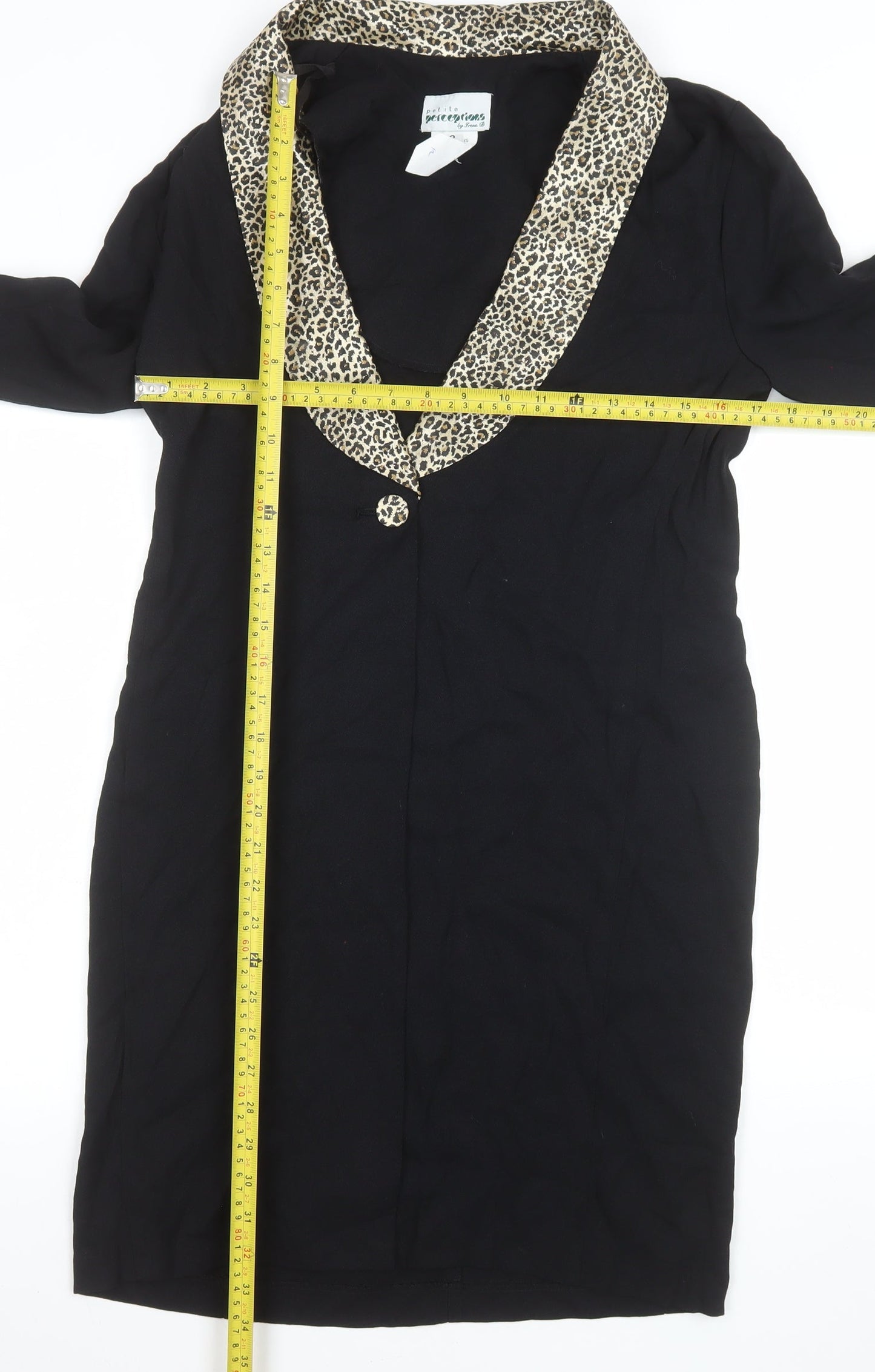 Petite Perceptions Women’s Black Leopard Trim Long Coat Size 8