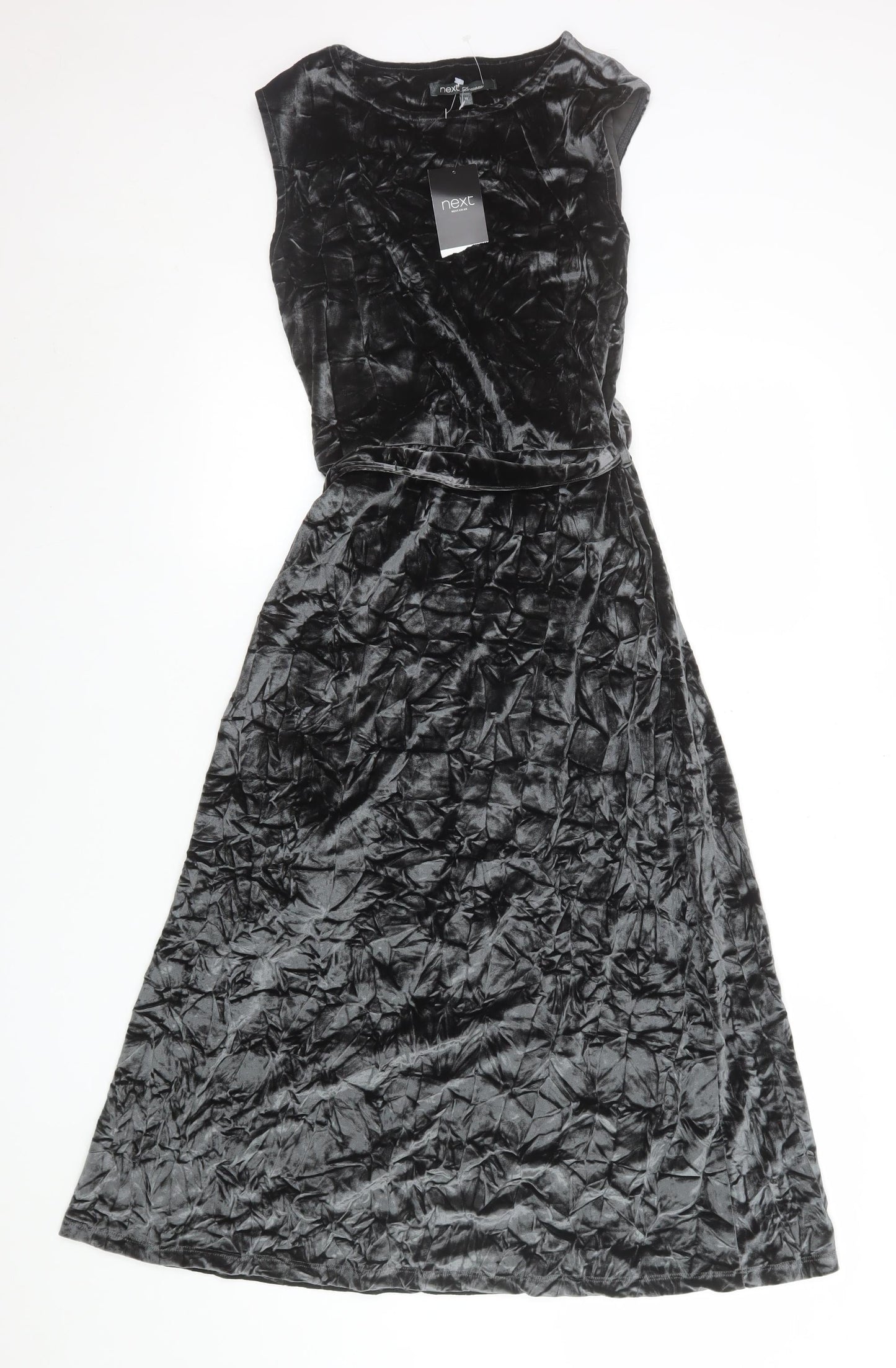 Next Women's Black Velvet Sleeveless A-Line Midi Dress Size 10