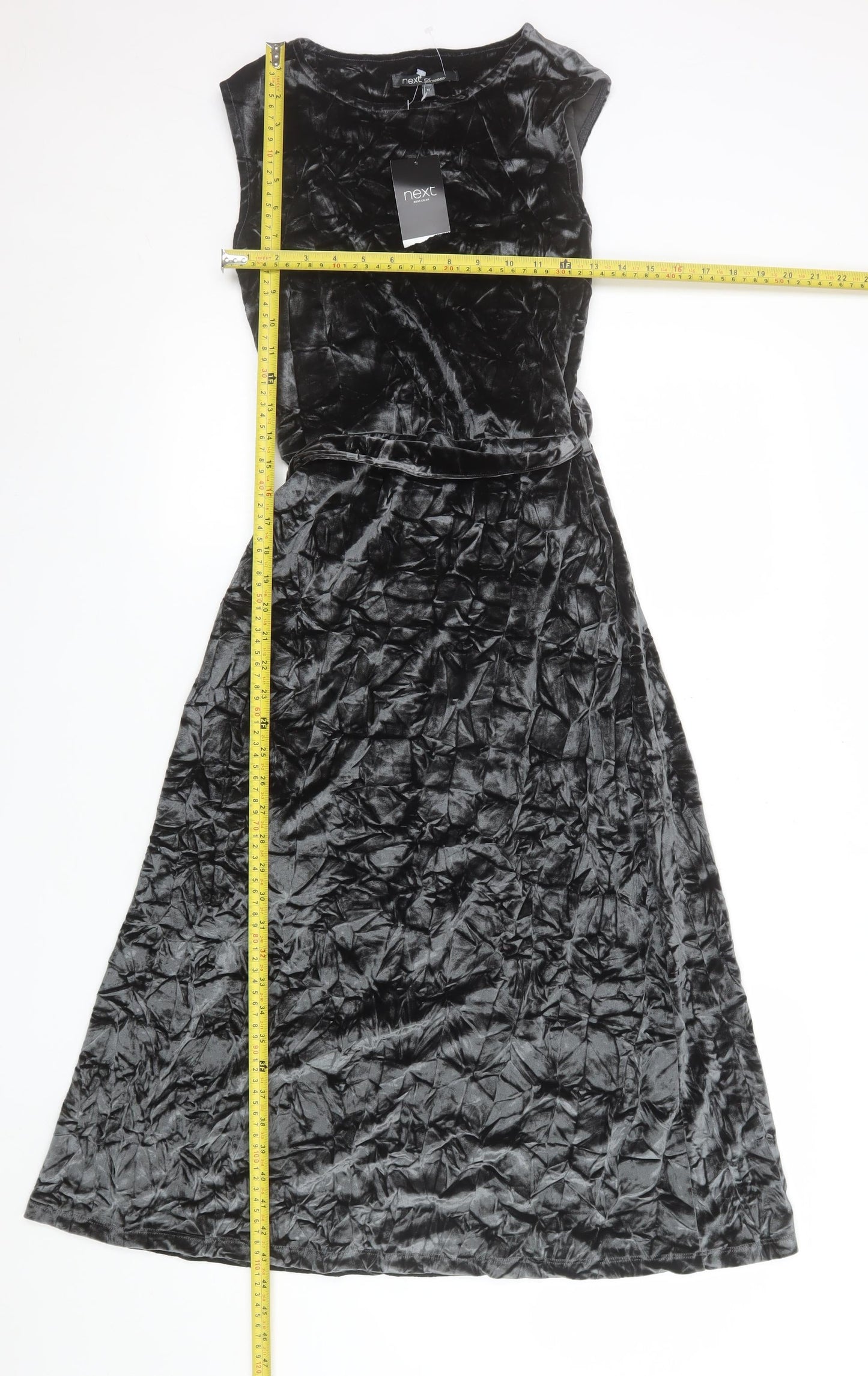 Next Women's Black Velvet Sleeveless A-Line Midi Dress Size 10