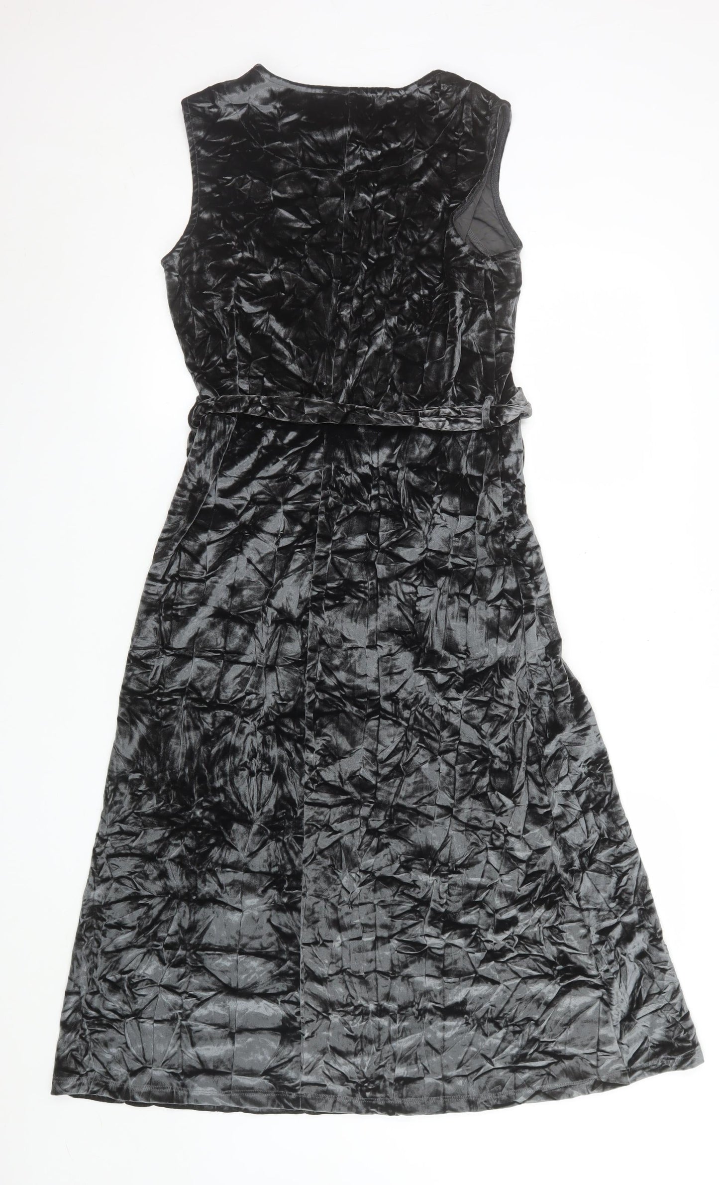 Next Women's Black Velvet Sleeveless A-Line Midi Dress Size 10