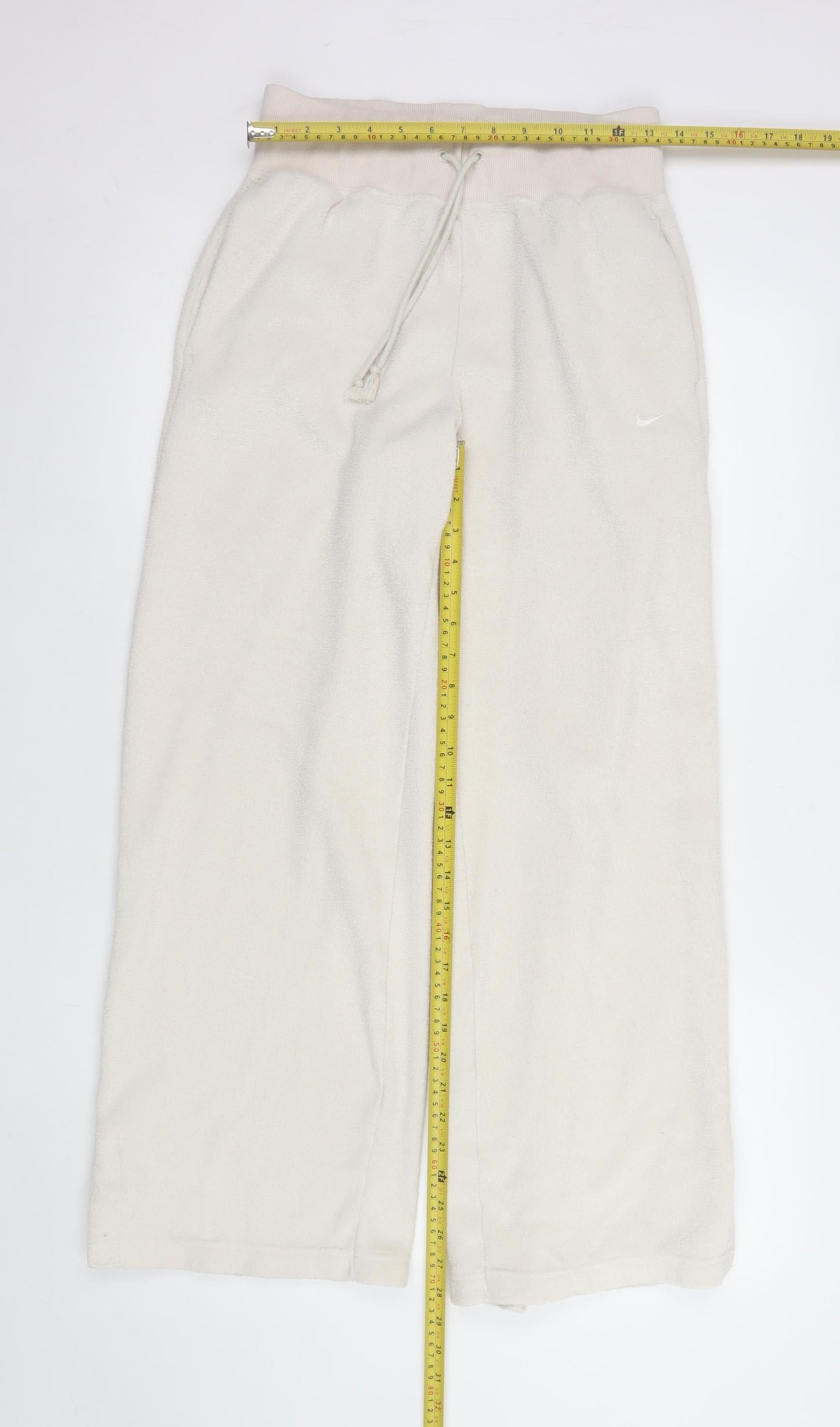 Nike Women Beige Fleece Wide-Leg Sweatpants Size S