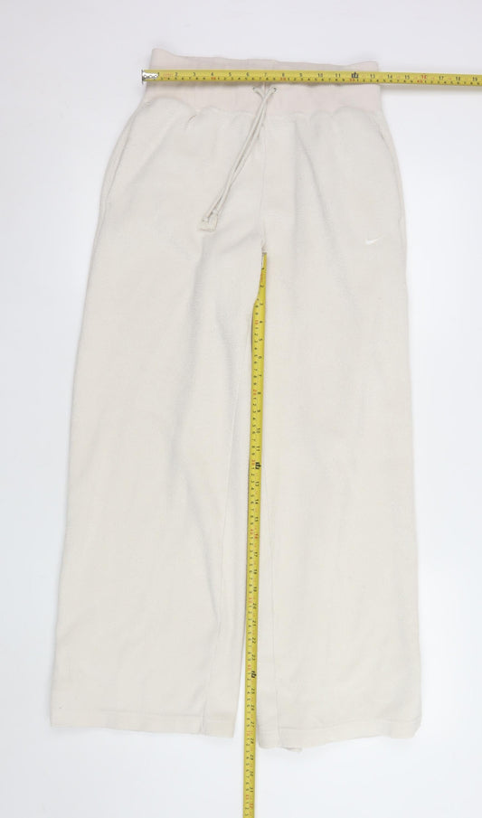 Nike Women Beige Fleece Wide-Leg Sweatpants Size S