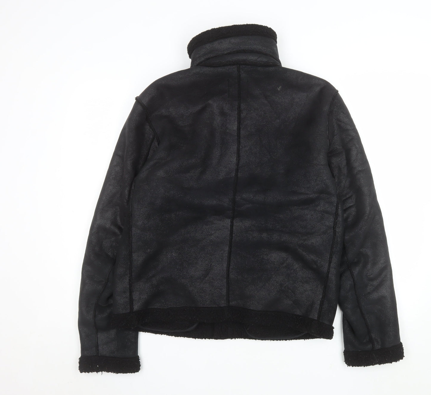 ASOS Womens Black Biker Jacket Size M Faux Shearling Lined Winter Coat