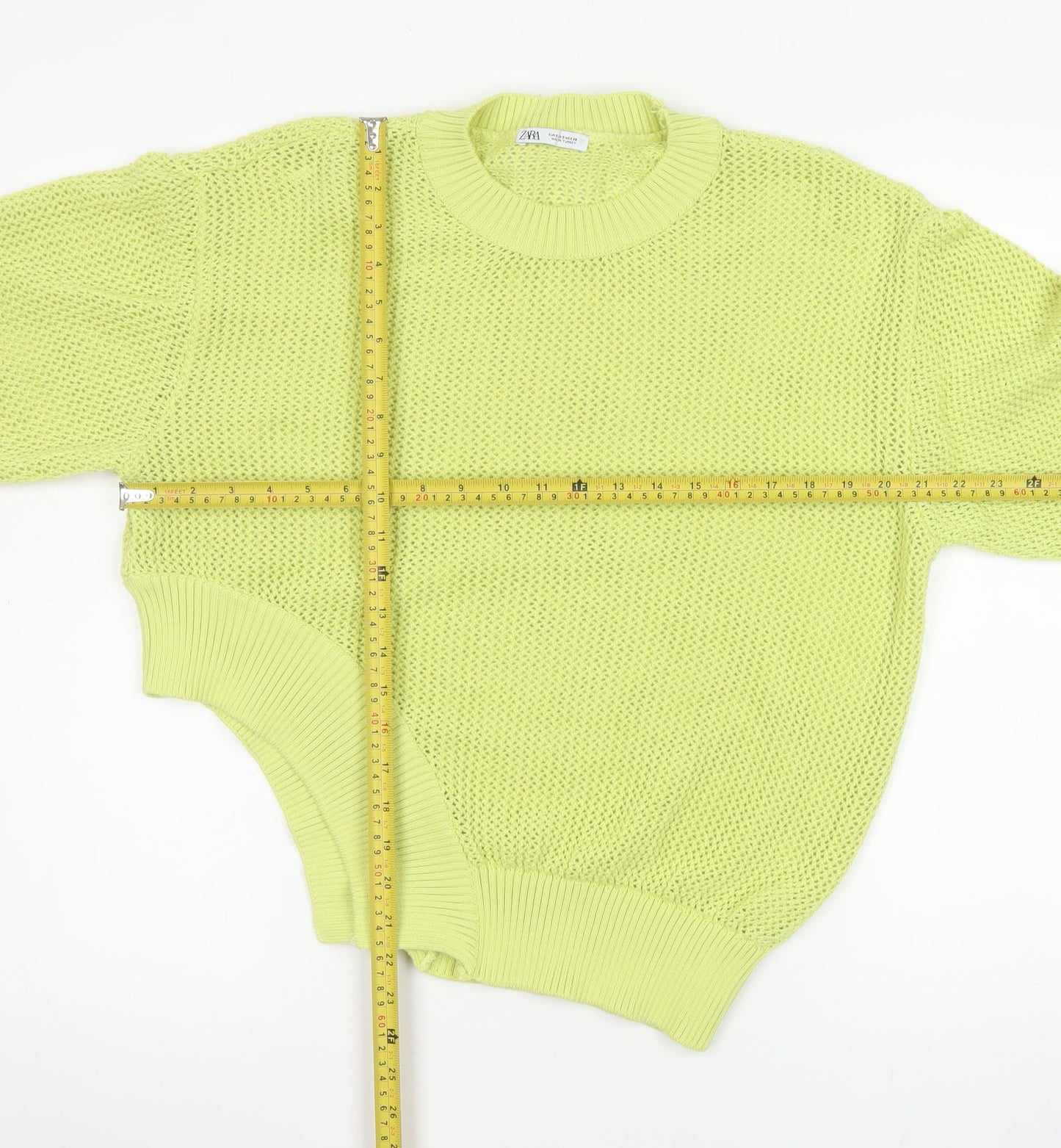 Zara Women Yellow Open-Knit Relaxed Fit Pullover Jumper Size S