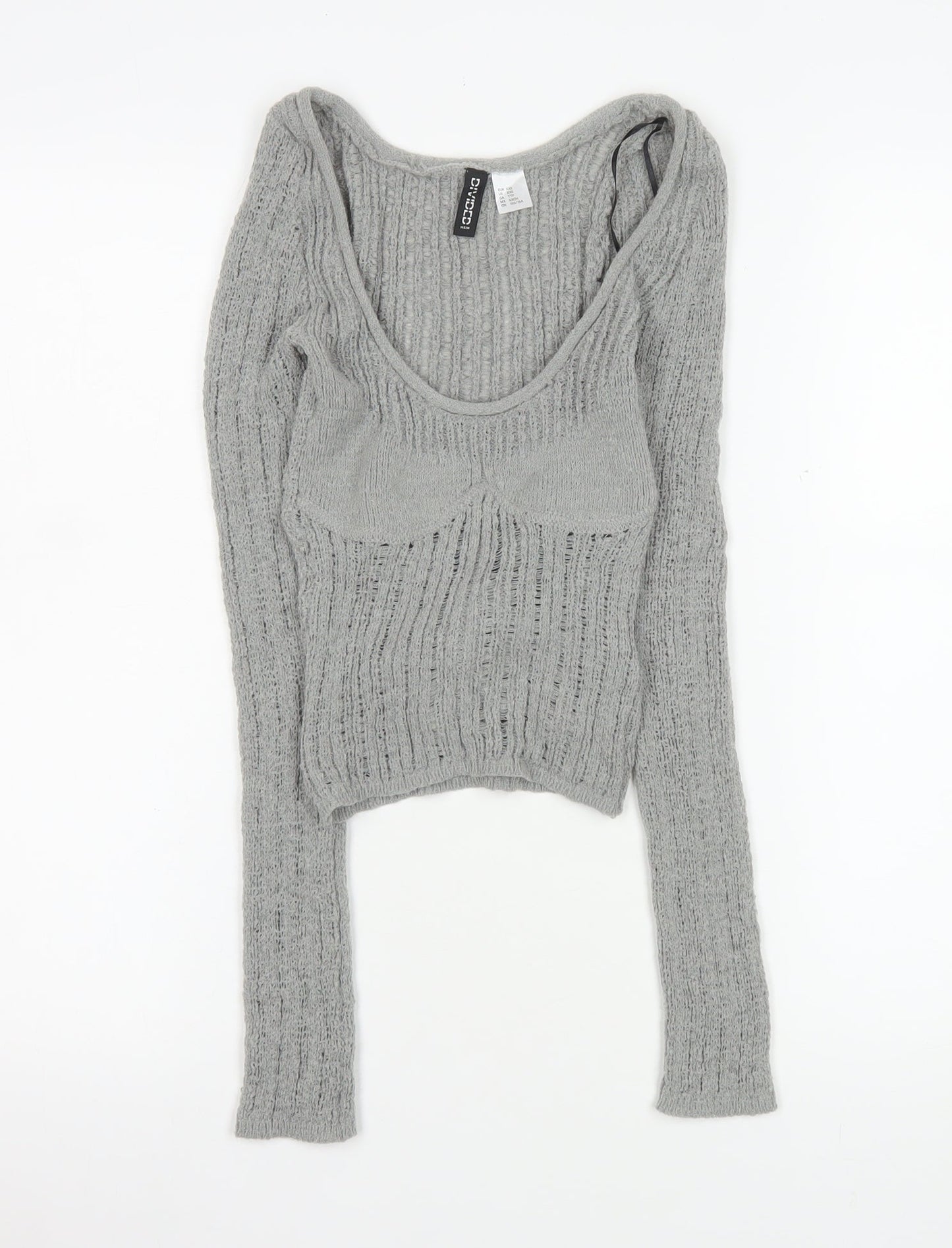 H&M Divided Women Grey Cropped Knit Long Sleeve Top Size 2XS