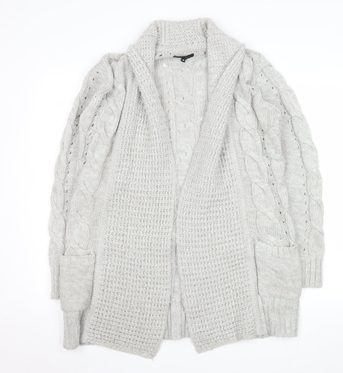 New Look Women’s Grey Cable-Knit Long Sleeve Acrylic Cardigan UK 10