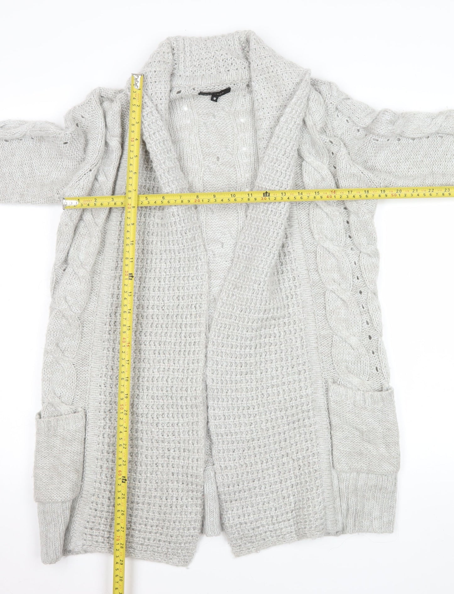 New Look Women’s Grey Cable-Knit Long Sleeve Acrylic Cardigan UK 10