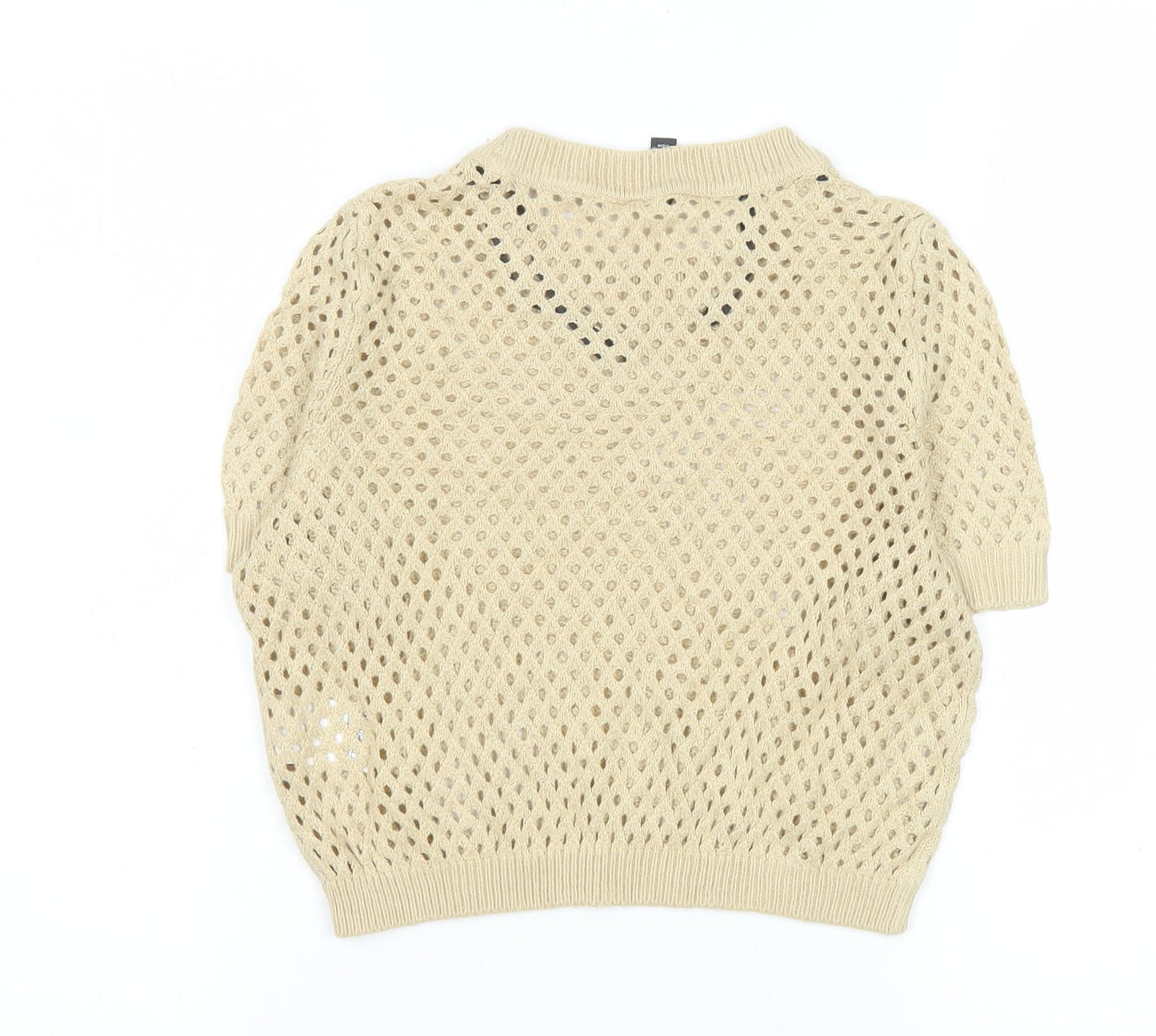 H&M Women’s Beige Short Sleeve Knit Mesh Blouse Size S