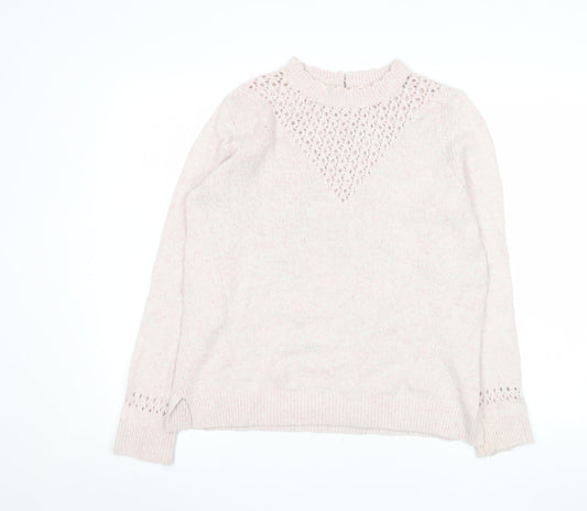 Fat Face Womens Pink Mock Neck Open Knit Jumper Size 12