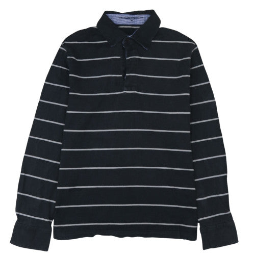 Charles Tyrwhitt Men's Black Striped Long Sleeve Cotton Rugby Shirt - M