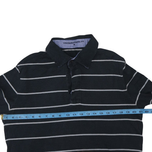 Charles Tyrwhitt Men's Black Striped Long Sleeve Cotton Rugby Shirt - M