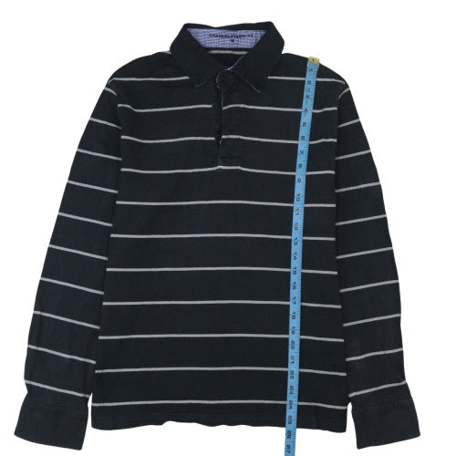 Charles Tyrwhitt Men's Black Striped Long Sleeve Cotton Rugby Shirt - M