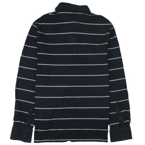 Charles Tyrwhitt Men's Black Striped Long Sleeve Cotton Rugby Shirt - M