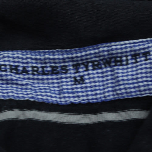 Charles Tyrwhitt Men's Black Striped Long Sleeve Cotton Rugby Shirt - M