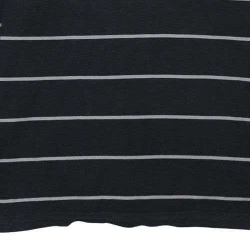 Charles Tyrwhitt Men's Black Striped Long Sleeve Cotton Rugby Shirt - M