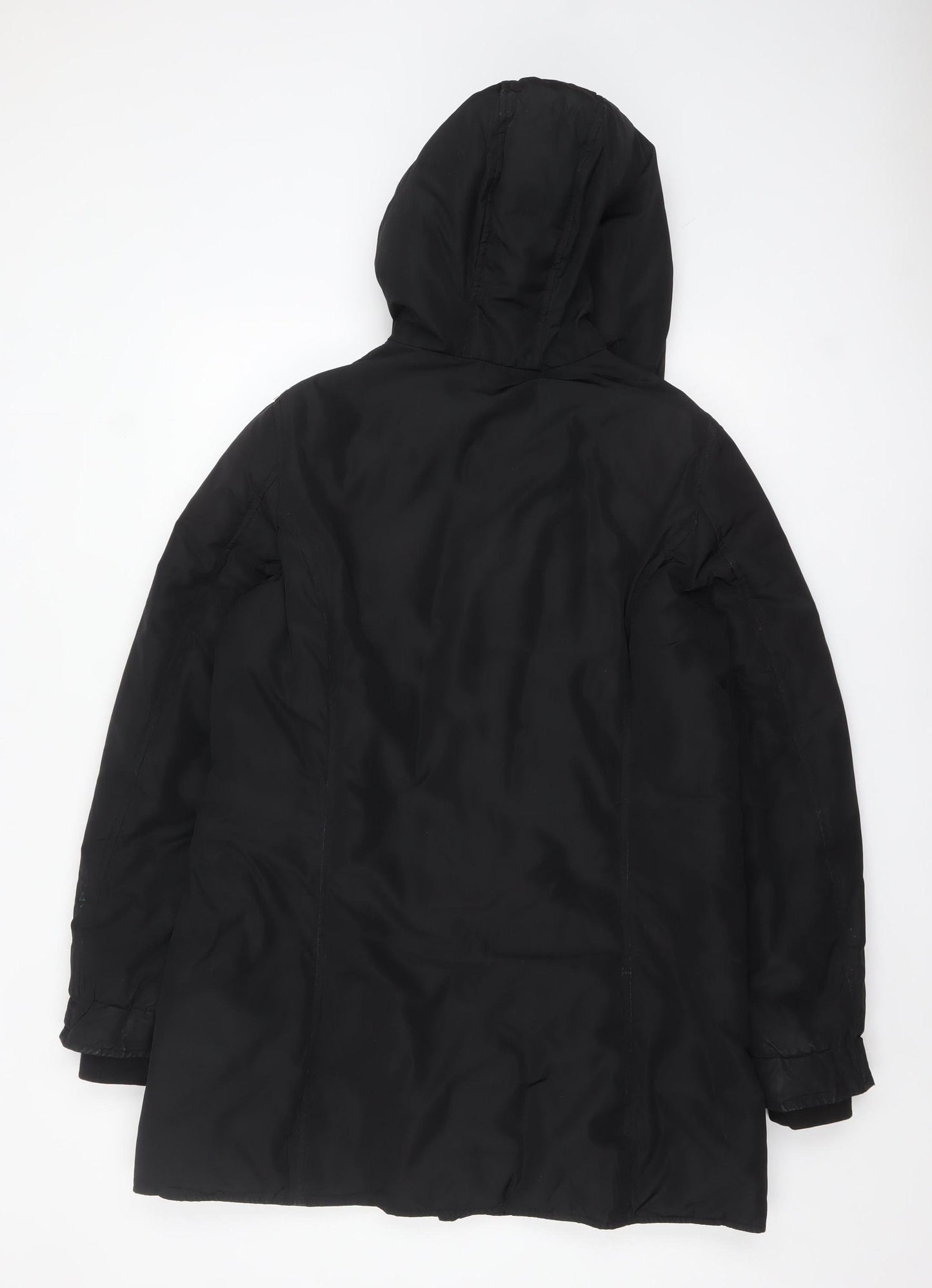 Jigsaw Women's Black Hooded Long Parka Coat Size 12