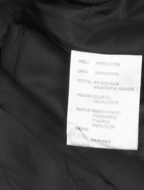 Calvin Klein Womens Black L Puffer Jacket Hooded Faux Fur Trim Winter Coat