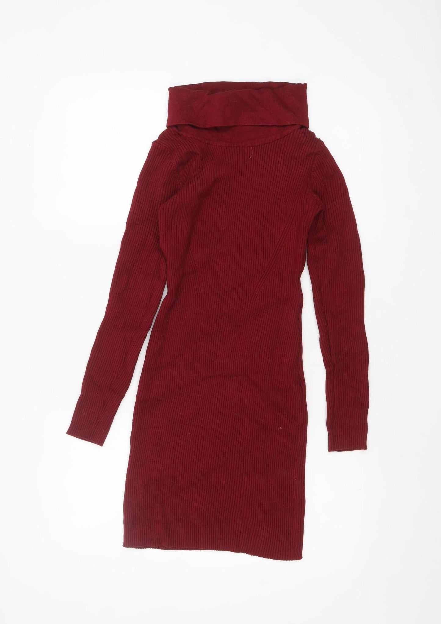 Abolria Women Red Knit Roll Neck Bodycon Dress Size M