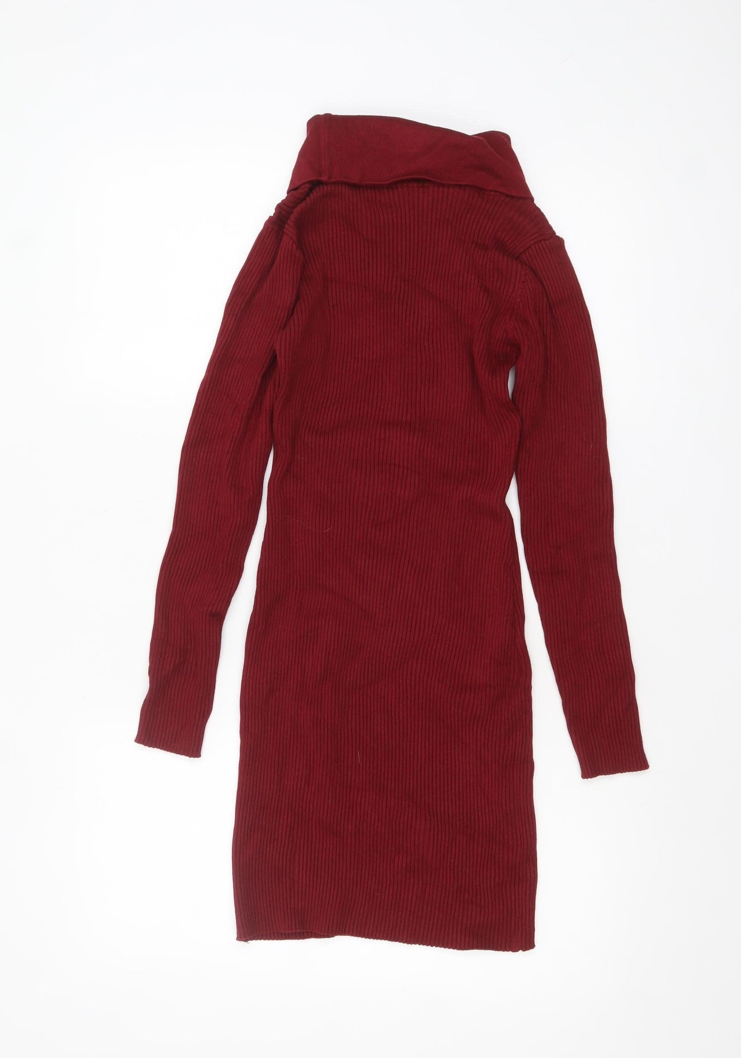 Abolria Women Red Knit Roll Neck Bodycon Dress Size M