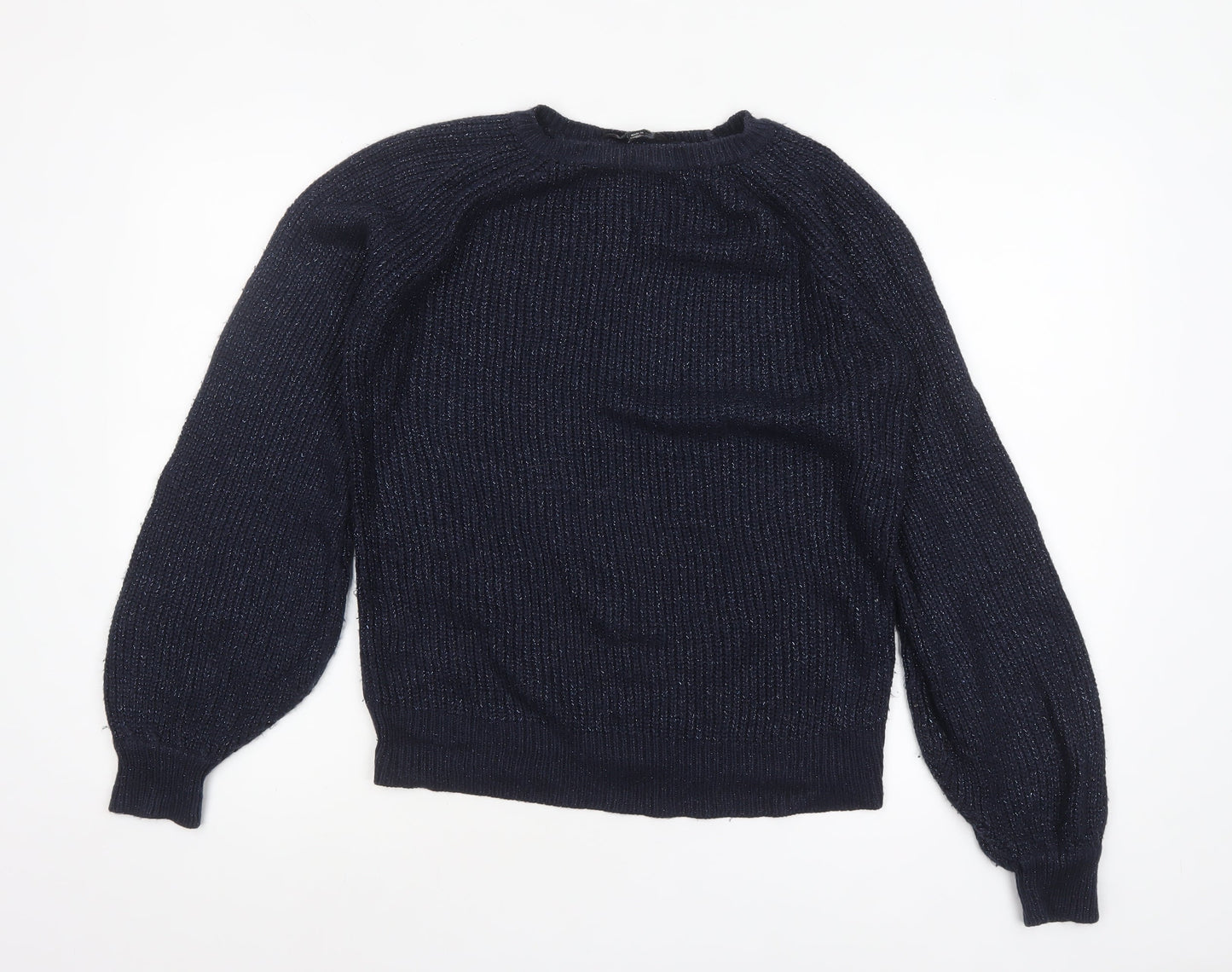 Dorothy Perkins Women's Blue Metallic Knit Crew Neck Pullover Jumper Size 12