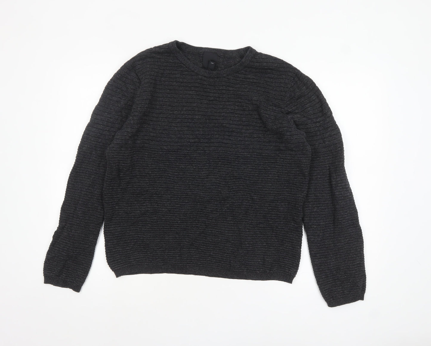 H&M Mens Grey Cotton Knit Jumper L Long Sleeve Crew Neck Pullover