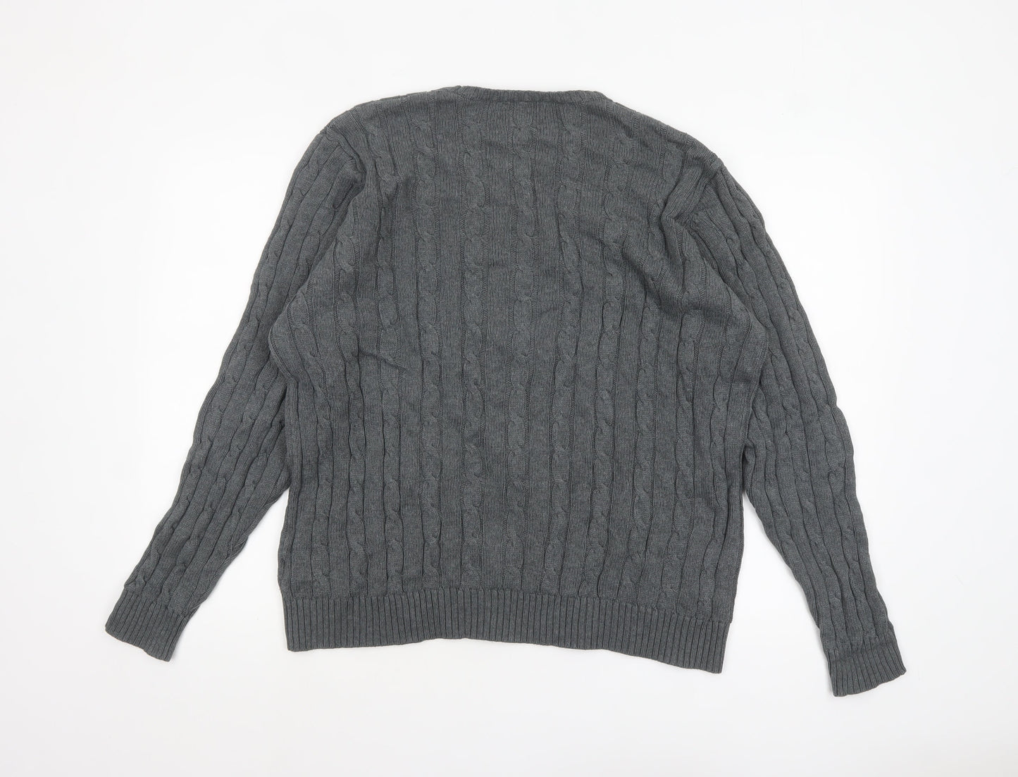 Marks and Spencer Blue Harbour Men's Grey Cable-Knit Cotton Jumper L