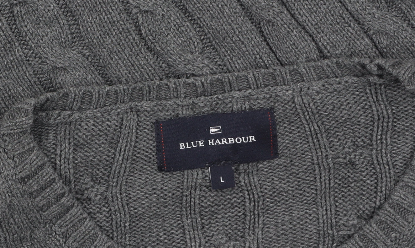 Marks and Spencer Blue Harbour Men's Grey Cable-Knit Cotton Jumper L