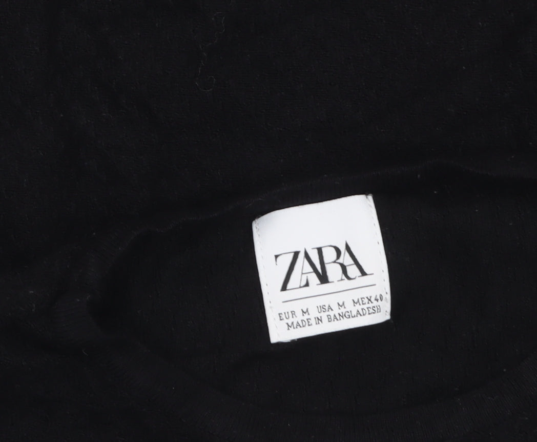 Zara Women Black Medium Crew Neck Knit Pullover Jumper