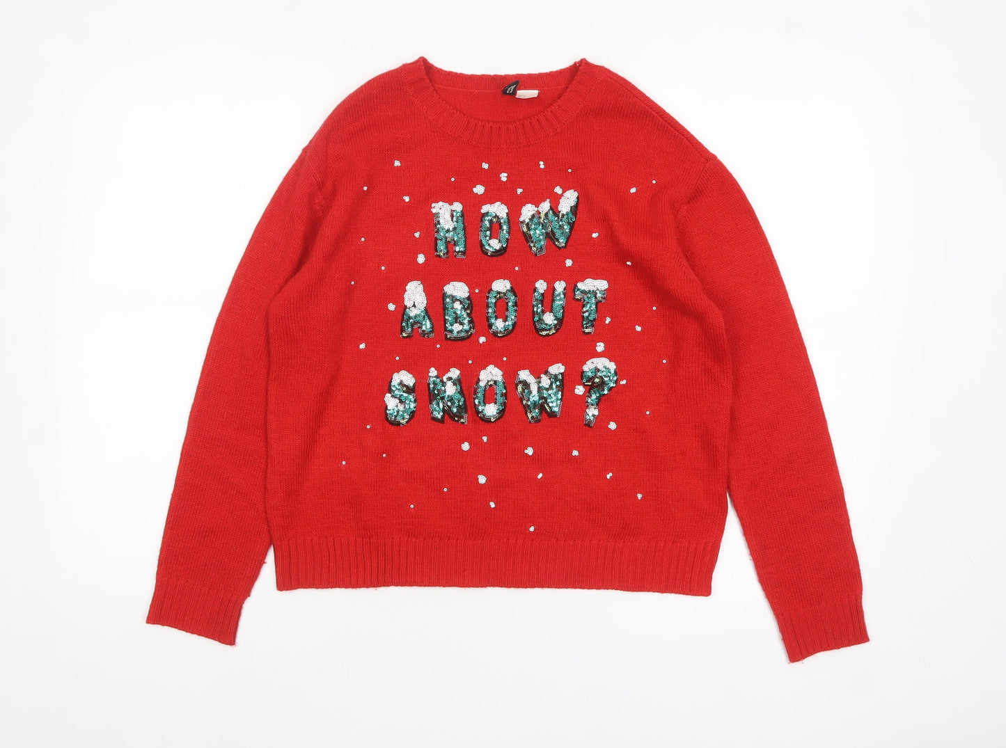 H&M Divided Women Red Sequin Christmas Jumper Size 8