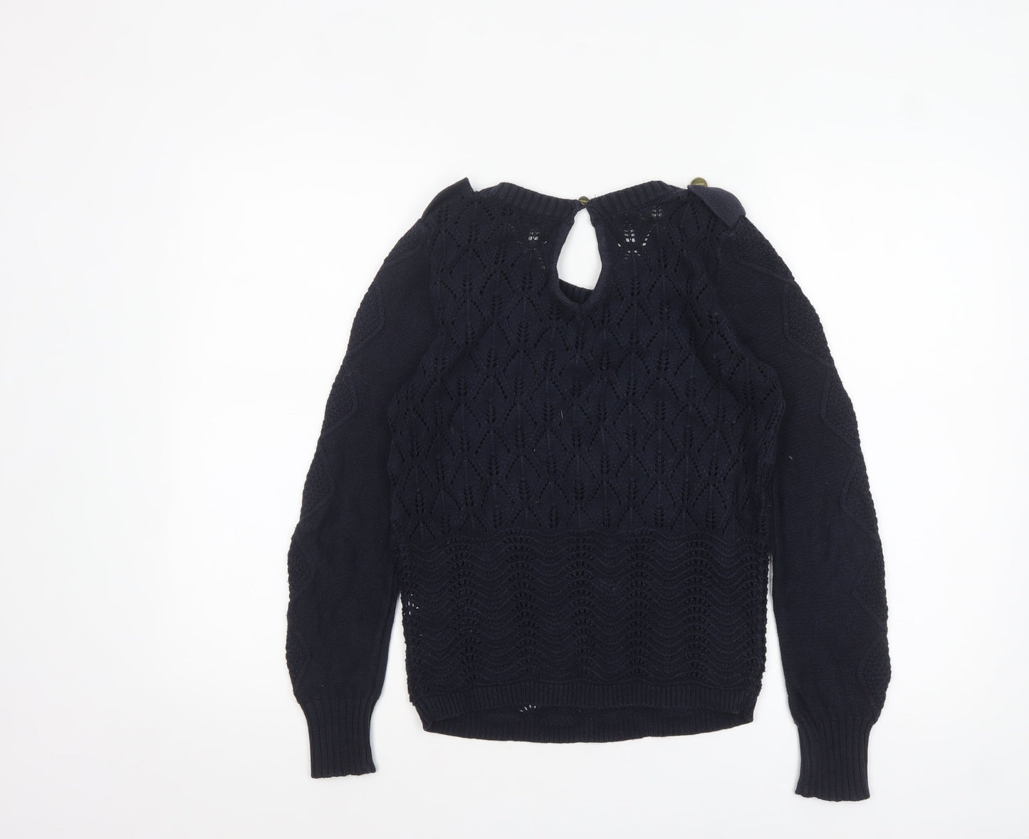 Topshop Women’s Navy Blue Cotton Open-Knit Jumper Size 8