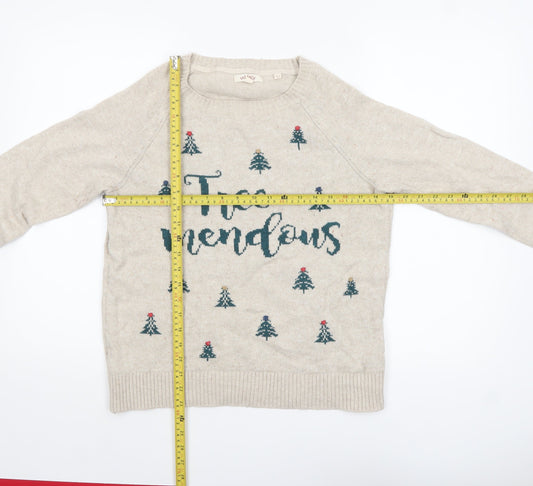Fat Face Women's Beige Christmas Jumper Size 12 Pullover