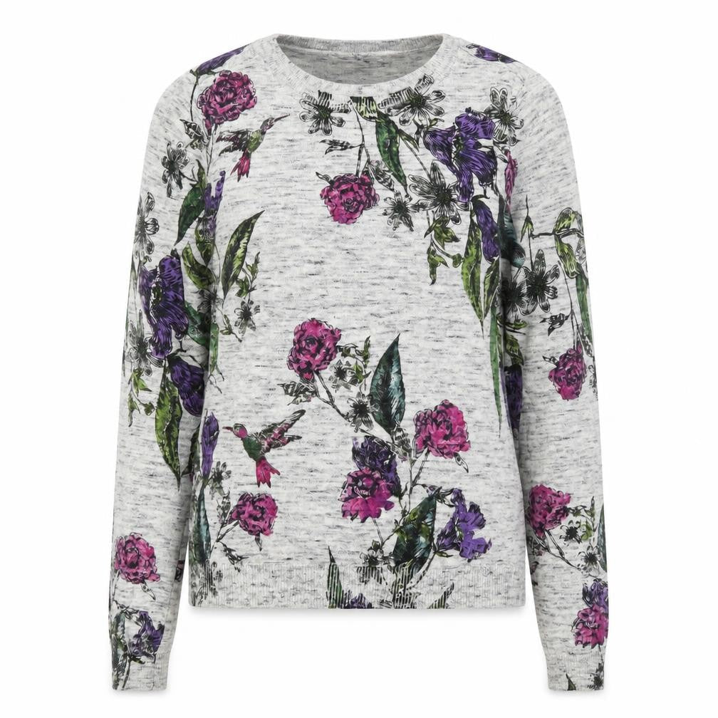 Oasis Women Grey Floral Crew Neck Cotton Jumper XS