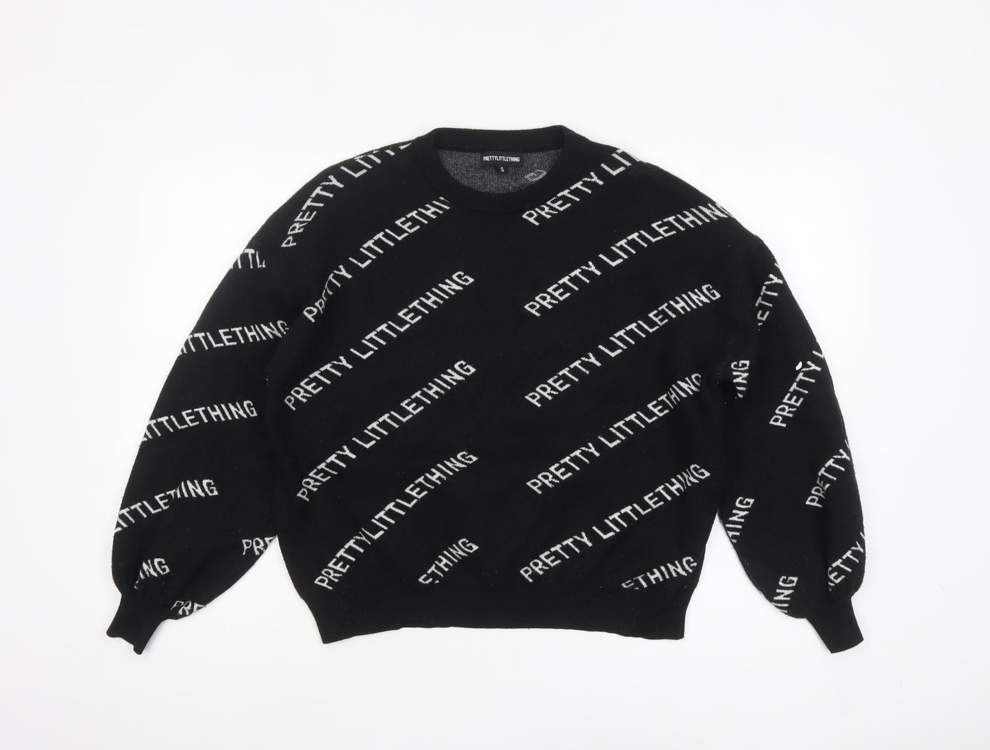 PrettyLittleThing Women's Black Small Logo Print Pullover Jumper