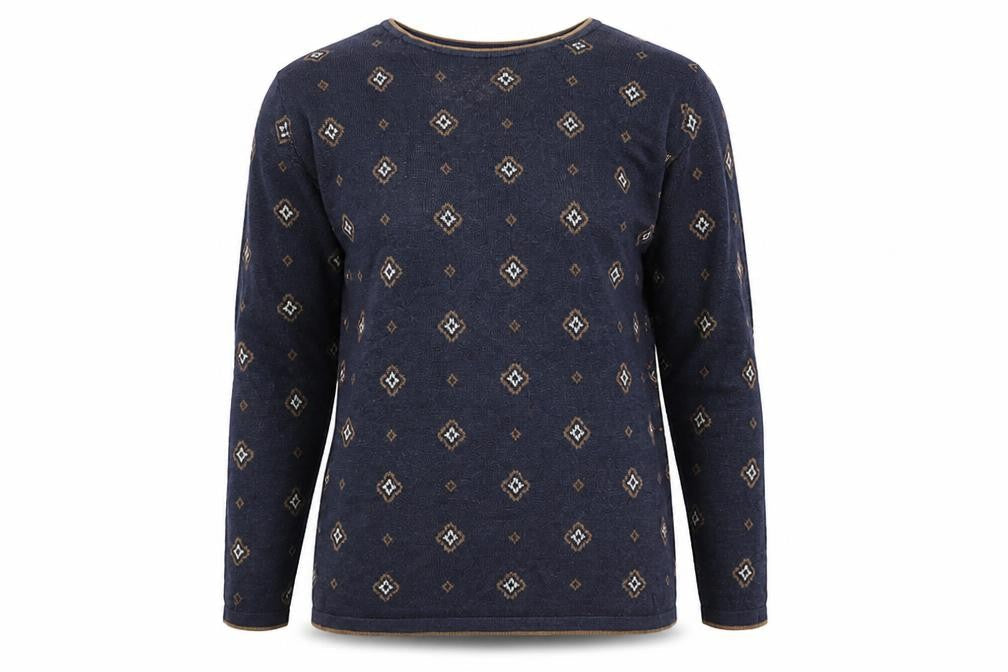 Breckenridge Women's Blue Geometric Cotton Pullover Jumper Size S