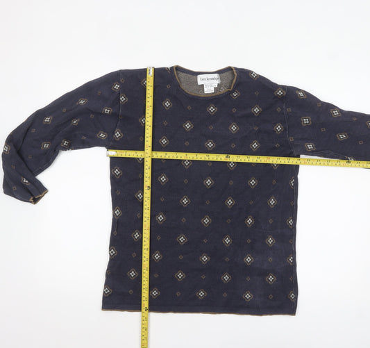Breckenridge Women's Blue Geometric Cotton Pullover Jumper Size S