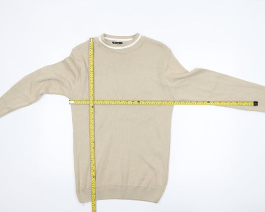 BoohooMAN Men Beige Cotton Knit Crew Neck Jumper M
