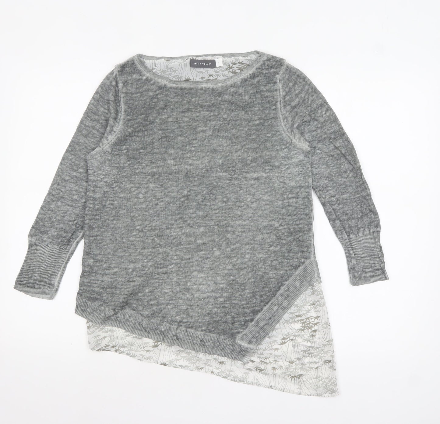 Mint Velvet Women’s Grey Asymmetric Linen Tunic Top Size 8