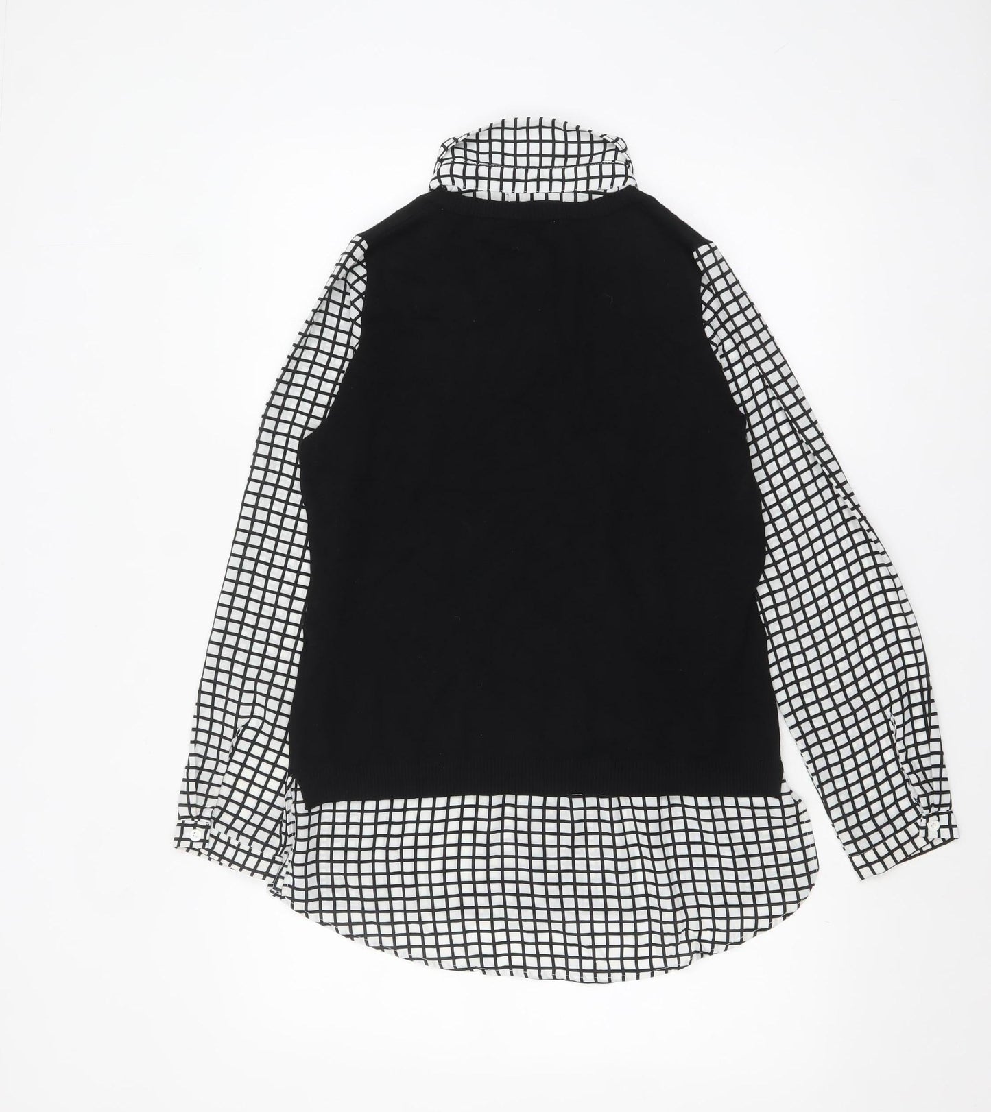 Adrianna Papell Women's Black Check Layered Collared Blouse Size S