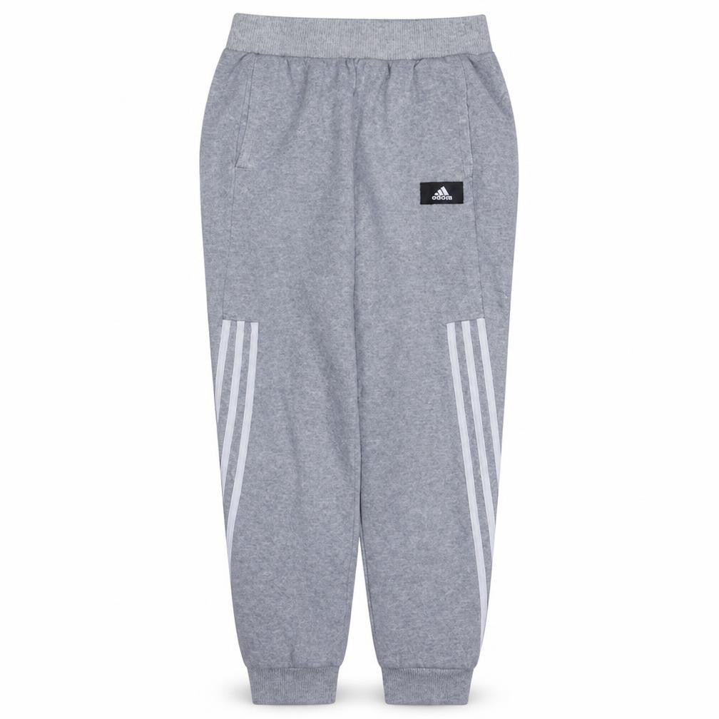 Front view of Adidas boys’ grey jogger trousers 13-14 years regular fit fleece activewear