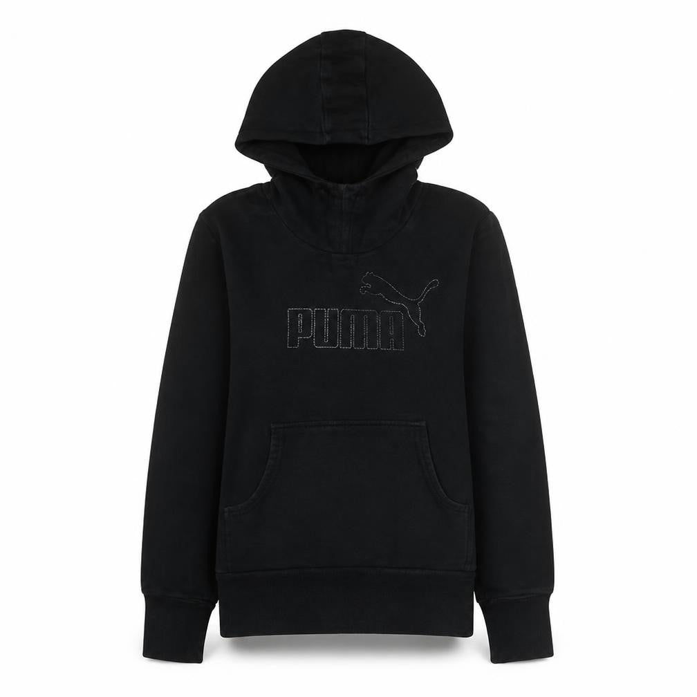 Front view of Puma Women Black, size 10, Pullover Hoodie Sweatshirt
