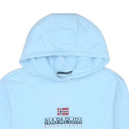 Napapijri Men's Blue Pullover Hoodie Size M Graphic Logo Fleece