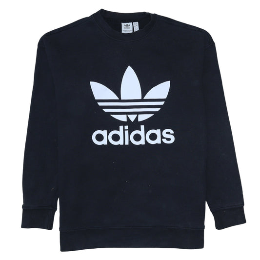 Adidas Womens Black Crew Neck Long Sleeve Logo Pullover Sweatshirt UK 16