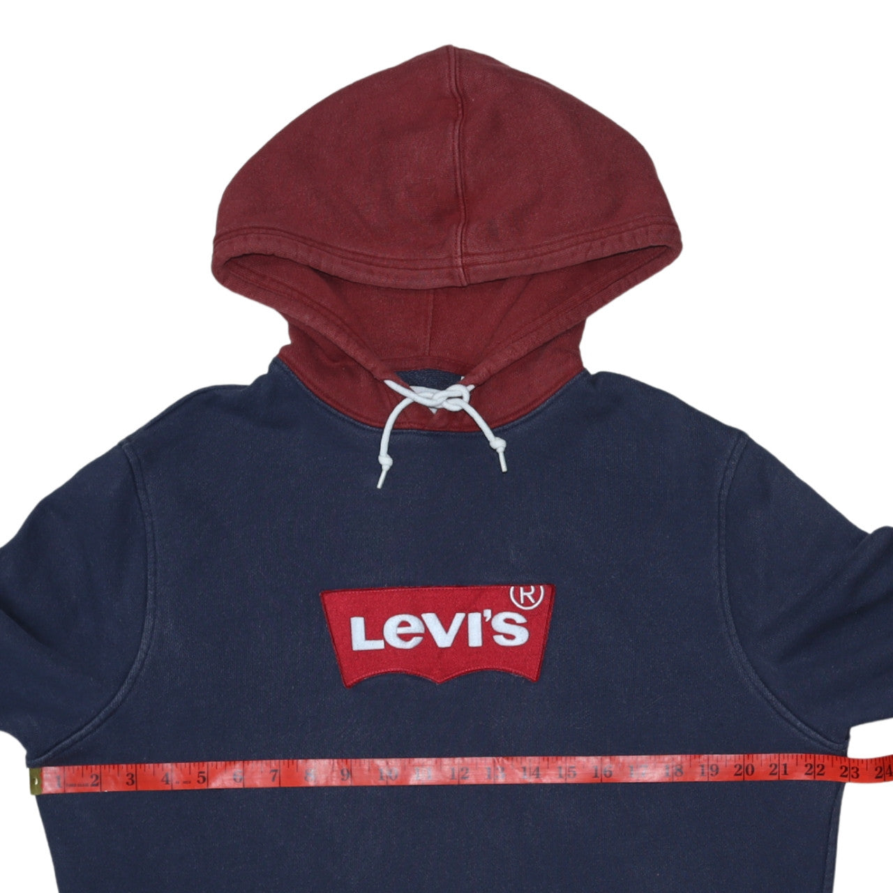Levi's Men's Blue Red Pullover Hoodie M Logo Fleece Sweatshirt
