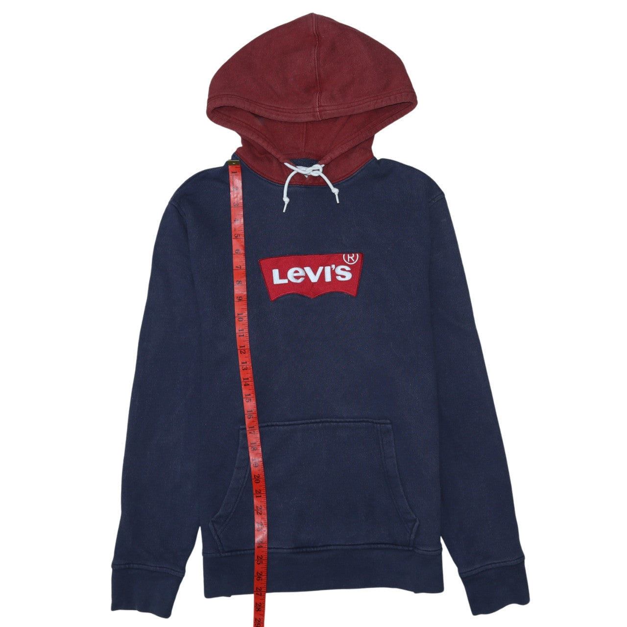 Levi's Men's Blue Red Pullover Hoodie M Logo Fleece Sweatshirt